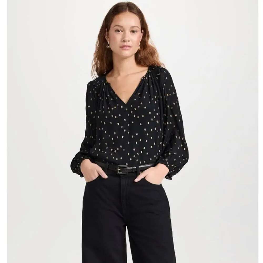 Velvet By Graham & Spencer Krista Black & Gold Metallic Dot Blouse - Picture 1 of 9